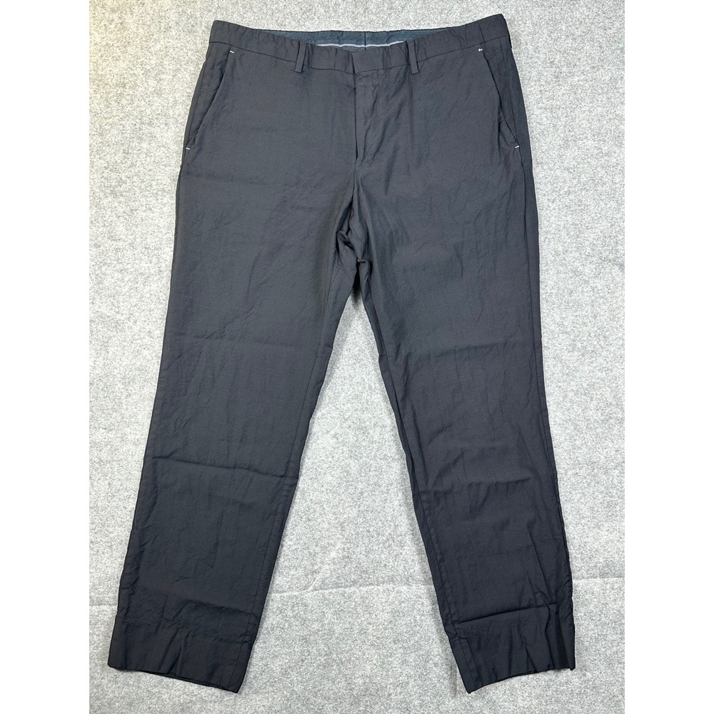 Hugo Boss Mens 38R Navy Blue Viscose Flat Front Straight Leg Dress Pants